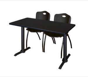 Cain 48" x 24" Training Table - Mocha Walnut & 2 'M' Stack Chairs - Black