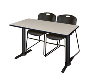 Cain 48" x 24" Training Table - Maple & 2 Zeng Stack Chairs - Black