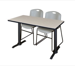 Cain 48" x 24" Training Table - Maple & 2 Zeng Stack Chairs - Grey