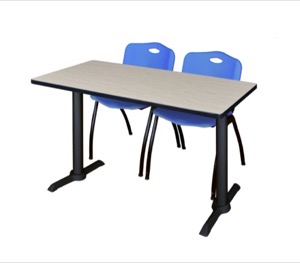 Cain 48" x 24" Training Table - Maple & 2 'M' Stack Chairs - Blue