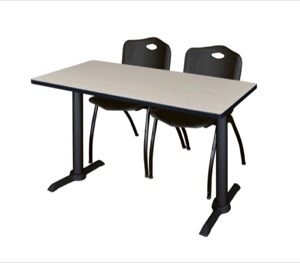 Cain 48" x 24" Training Table - Maple & 2 'M' Stack Chairs - Black