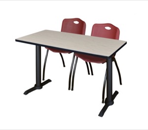 Cain 48" x 24" Training Table - Maple & 2 'M' Stack Chairs - Burgundy