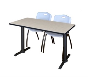 Cain 48" x 24" Training Table - Maple & 2 'M' Stack Chairs - Grey