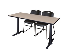 Cain 60" x 24" Training Table - Beige & 2 Zeng Stack Chairs - Black