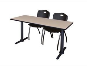Cain 60" x 24" Training Table - Beige & 2 'M' Stack Chairs - Black