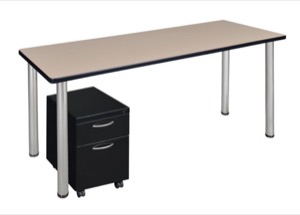 Kee 60" Single Mobile Pedestal Desk - Beige/ Chrome