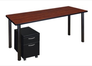 Kee 60" Single Mobile Pedestal Desk - Cherry/ Black