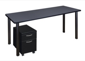 Kee 60" Single Mobile Pedestal Desk - Grey/ Black
