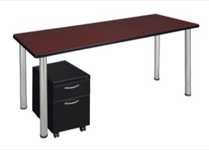 Kee 60" Single Mobile Pedestal Desk - Mahogany/ Chrome