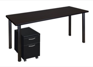 Kee 60" Single Mobile Pedestal Desk - Mocha Walnut/ Black