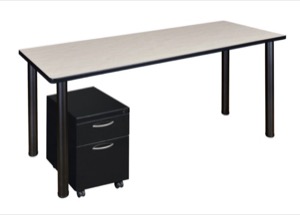Kee 60" Single Mobile Pedestal Desk - Maple/ Black