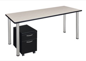 Kee 60" Single Mobile Pedestal Desk - Maple/ Chrome