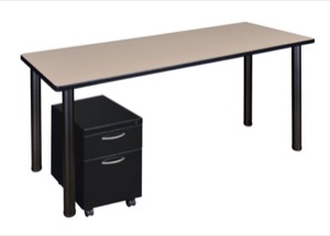 Kee 66" Single Mobile Pedestal Desk - Beige/ Black