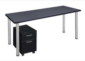 Kee 66" Single Mobile Pedestal Desk - Grey/ Chrome