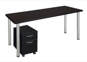 Kee 66" Single Mobile Pedestal Desk - Mocha Walnut/ Chrome