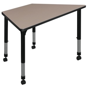 48" x 24" Trapezoid Height Adjustable Mobile Classroom Table - Beige
