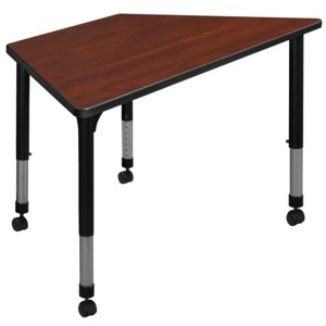 48" x 24" Trapezoid Height Adjustable Mobile Classroom Table - Cherry