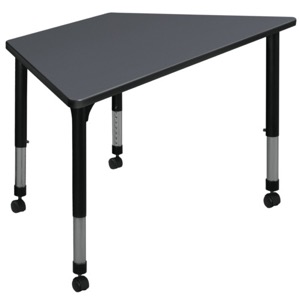 48" x 24" Trapezoid Height Adjustable Mobile Classroom Table - Grey