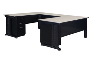 Fusion 66" Double Pedestal U-Desk with 48" Bridge - Maple