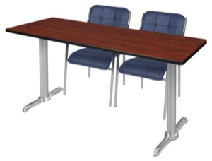 Via 66" x 24" Training Table - Cherry/Chrome & 2 Uptown Side Chairs - Navy