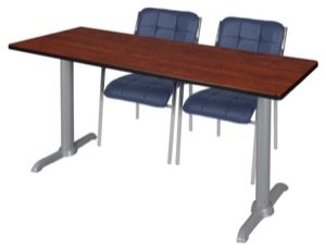 Via 66" x 24" Training Table - Cherry/Grey & 2 Uptown Side Chairs - Navy