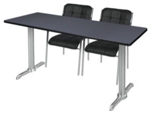 Via 66" x 24" Training Table - Grey/Chrome & 2 Uptown Side Chairs - Black