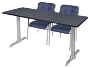 Via 66" x 24" Training Table - Grey/Chrome & 2 Uptown Side Chairs - Navy