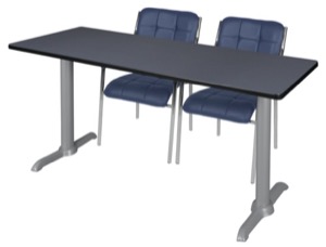 Via 66" x 24" Training Table - Grey/Grey & 2 Uptown Side Chairs - Navy