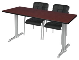 Via 66" x 24" Training Table - Mahogany/Chrome & 2 Uptown Side Chairs - Black