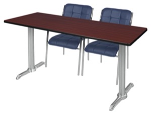Via 66" x 24" Training Table - Mahogany/Chrome & 2 Uptown Side Chairs - Navy