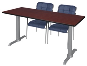 Via 66" x 24" Training Table - Mahogany/Grey & 2 Uptown Side Chairs - Navy