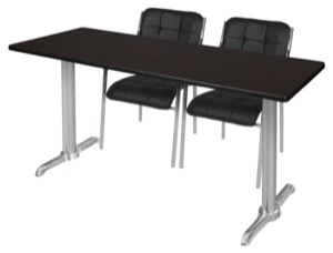 Via 66" x 24" Training Table - Mocha Walnut/Chrome & 2 Uptown Side Chairs - Black