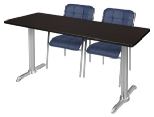 Via 66" x 24" Training Table - Mocha Walnut/Chrome & 2 Uptown Side Chairs - Navy
