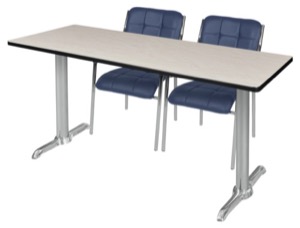 Via 66" x 24" Training Table - Maple/Chrome & 2 Uptown Side Chairs - Navy