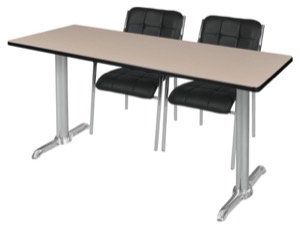 Via 72" x 24" Training Table - Beige/Chrome & 2 Uptown Side Chairs - Black