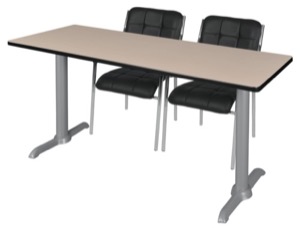 Via 72" x 24" Training Table - Beige/Grey & 2 Uptown Side Chairs - Black