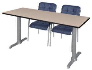 Via 72" x 24" Training Table - Beige/Grey & 2 Uptown Side Chairs - Navy