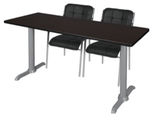 Via 72" x 24" Training Table - Mocha Walnut/Grey & 2 Uptown Side Chairs - Black