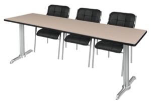 Via 84" x 24" Training Table - Beige/Chrome & 3 Uptown Side Chairs - Black