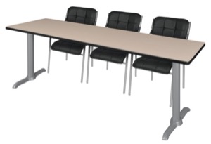 Via 84" x 24" Training Table - Beige/Grey & 3 Uptown Side Chairs - Black