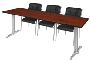 Via 84" x 24" Training Table - Cherry/Chrome & 3 Uptown Side Chairs - Black