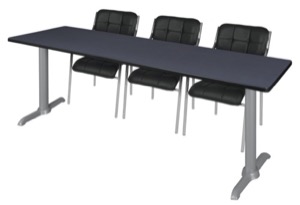 Via 84" x 24" Training Table - Grey/Grey & 3 Uptown Side Chairs - Black