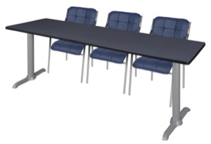 Via 84" x 24" Training Table - Grey/Grey & 3 Uptown Side Chairs - Navy