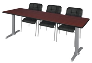 Via 84" x 24" Training Table - Mahogany/Grey & 3 Uptown Side Chairs - Black