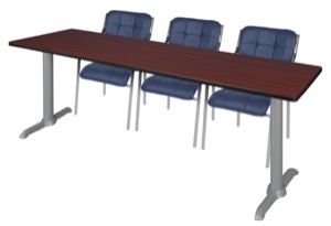 Via 84" x 24" Training Table - Mahogany/Grey & 3 Uptown Side Chairs - Navy