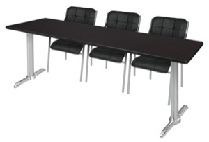 Via 84" x 24" Training Table - Mocha Walnut/Chrome & 3 Uptown Side Chairs - Black