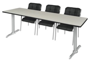 Via 84" x 24" Training Table - Maple/Chrome & 3 Uptown Side Chairs - Black