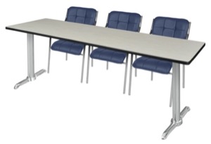 Via 84" x 24" Training Table - Maple/Chrome & 3 Uptown Side Chairs - Navy