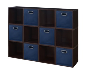 Niche Cubo Storage Set  - 12 Cubes and 6 Canvas Bins - Truffle/Blue