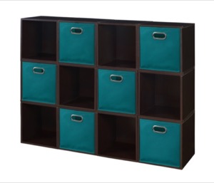 Niche Cubo Storage Set  - 12 Cubes and 6 Canvas Bins - Truffle/Teal